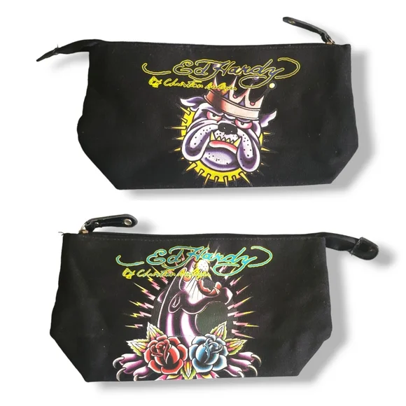 Ed Hardy | Y2K | Cute Black Panther/Bulldog Graphic Cosmetic Travel Bag - Picture 14 of 14